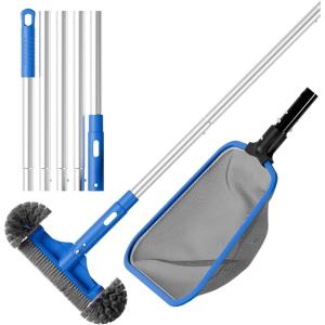 imageSepetrel Deluxe Swimming Pool Cleaning Kit Including HalfDeep Fine Mesh Pool Leaf Skimmer Net12quot Round Pool Brush Head ampamp 705quot Pole for Above Ground PoolsPondsSpasHot Tubs